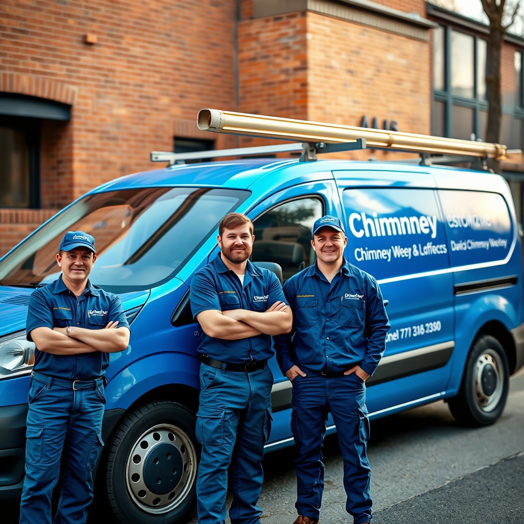 David Chimney — professional Chimney Sweep in Easthampton, our branded team and work van — Chimney Sweep near me